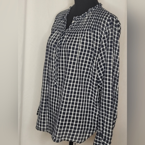 J. Crew Ruffle Classic Popover Long Sleeve Shirt in Mini Windowpane - Size 14 - Picture 6 of 16